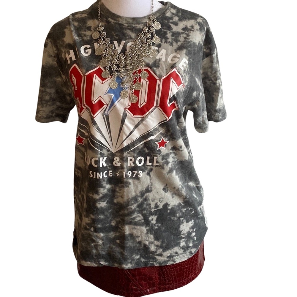 AC/DC High Voltage Gray Tie Dye T Shirt Small Urban Nasty Free